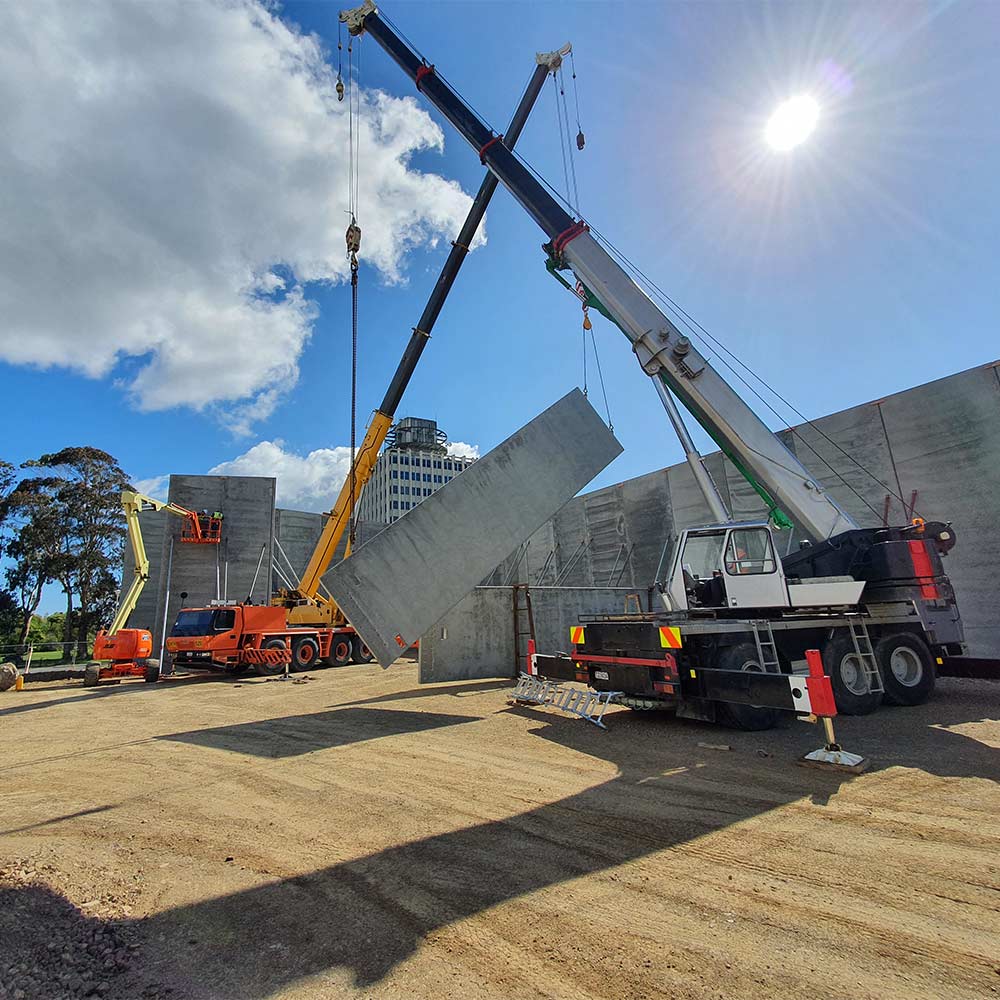 Homestead Construction precast concrete panels being installed Avalon Lower Hutt